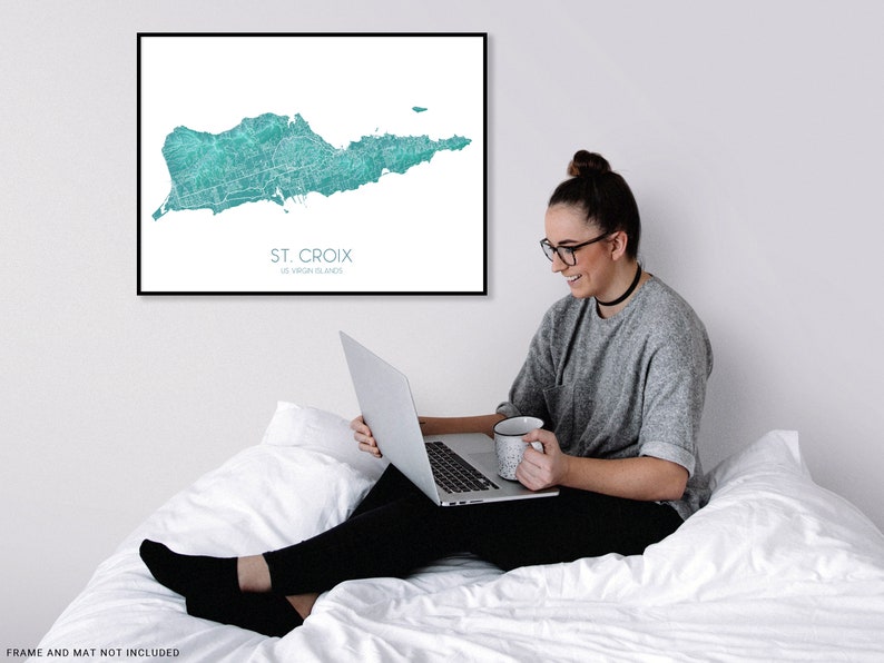 St. Croix, US Virgin Islands map print with a turquoise landscape design by Maps As Art.