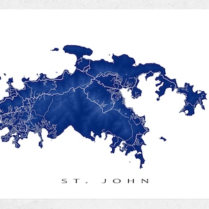 St John Map Print, US Virgin Islands, Caribbean Island Wall Art Decor, USVI, Gift, Souvenir