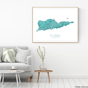 St. Croix, US Virgin Islands map print with a turquoise landscape design by Maps As Art.