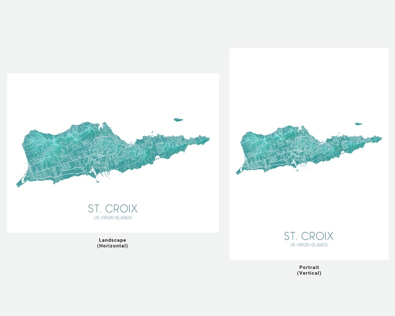 St. Croix, US Virgin Islands map print with a turquoise landscape design by Maps As Art.