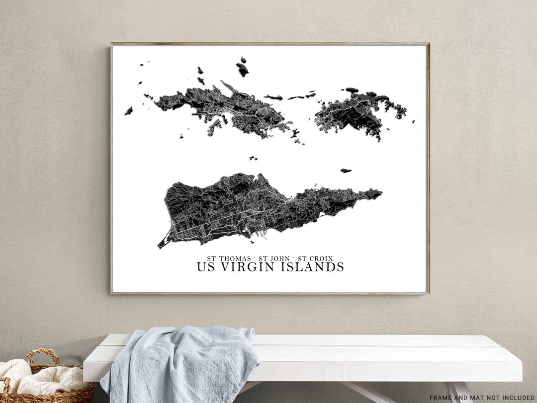 USVI Map Print Poster, US Virgin Islands Black and White Prints, St ...