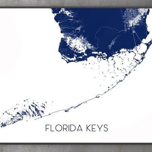 Carte des Keys de la Floride, impression d'Art des Keys de la Floride, impression Florida Keys FL pour décoration murale, cartes de Key West, Key Largo, Islamorada, Marathon