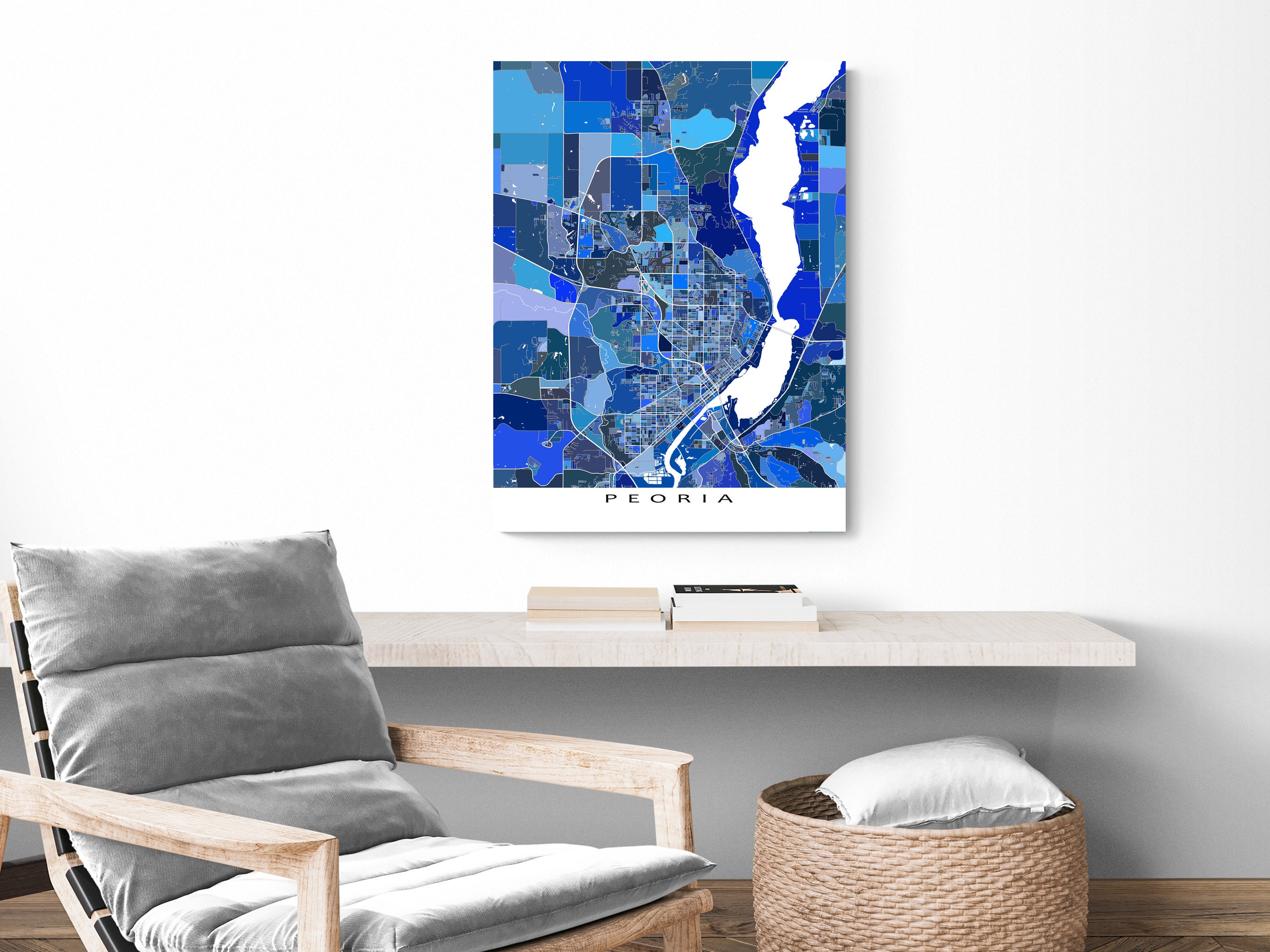 Peoria IL City Map Print and Peoria Illinois Poster for Blue Etsy