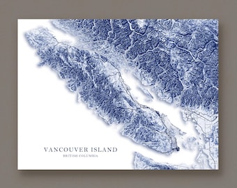 Vancouver Island Contour Map Print, British Columbia Topographic Art Poster