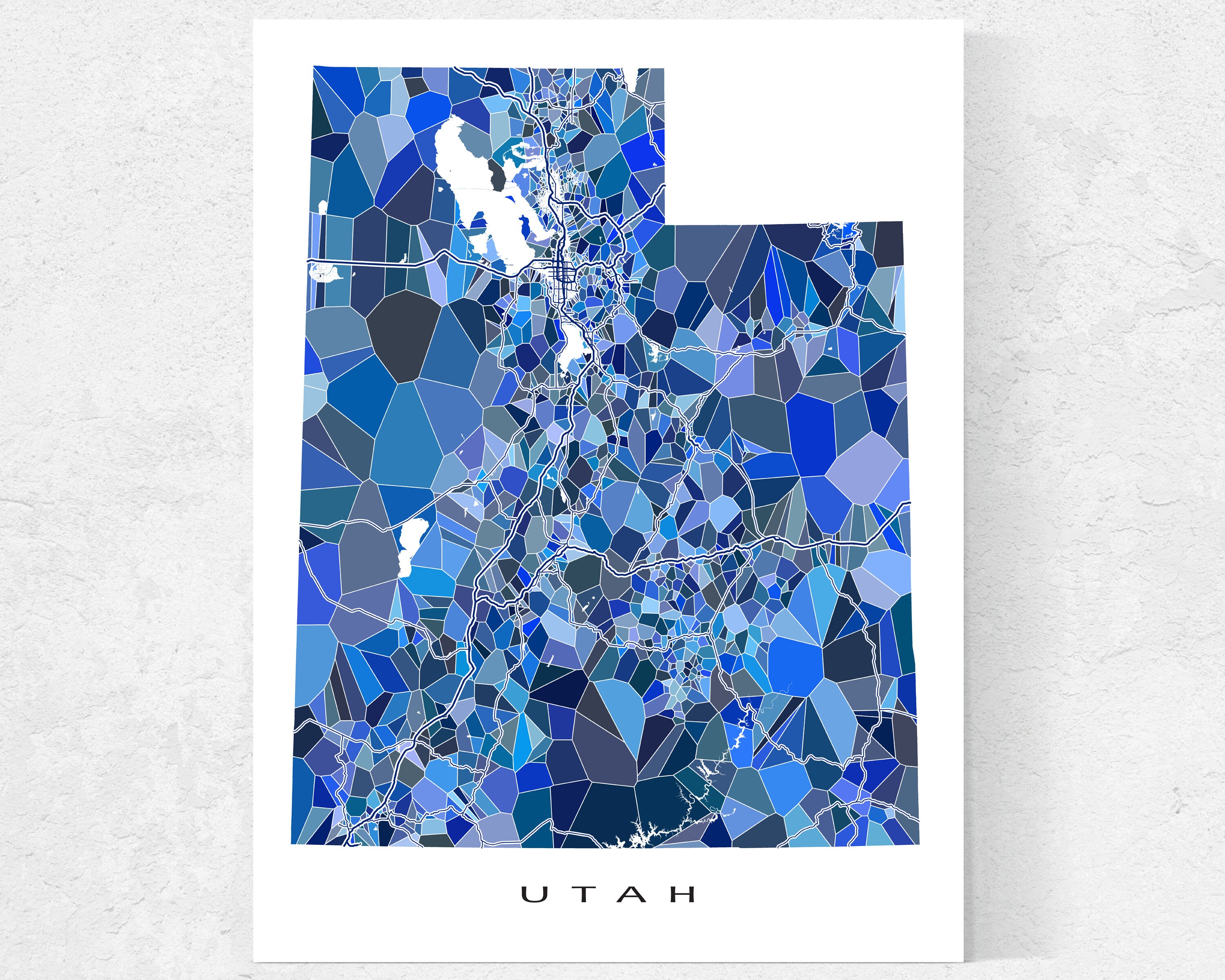 Utah Art Prints and Map of Utah State Wall Art Print for Blue Etsy