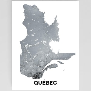 Quebec Print Poster Map of Quebec Canada Province Road Wall Art Maps, Montreal Quebec City Laval Gatineau