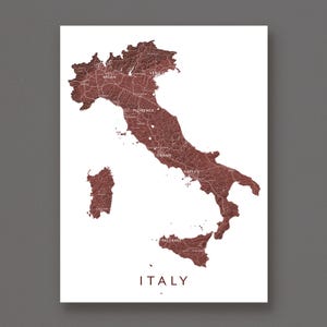 Map of Italy with Cities, Topographic Wall Art Print