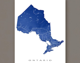 Ontario Print and Ontario Map Poster for Ontario Canada Map, Province Map with Roads, Toronto, Ottawa