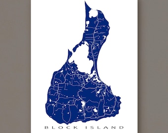 Block Island Rhode Island Map Art Print, New Shoreham RI, Travel Poster