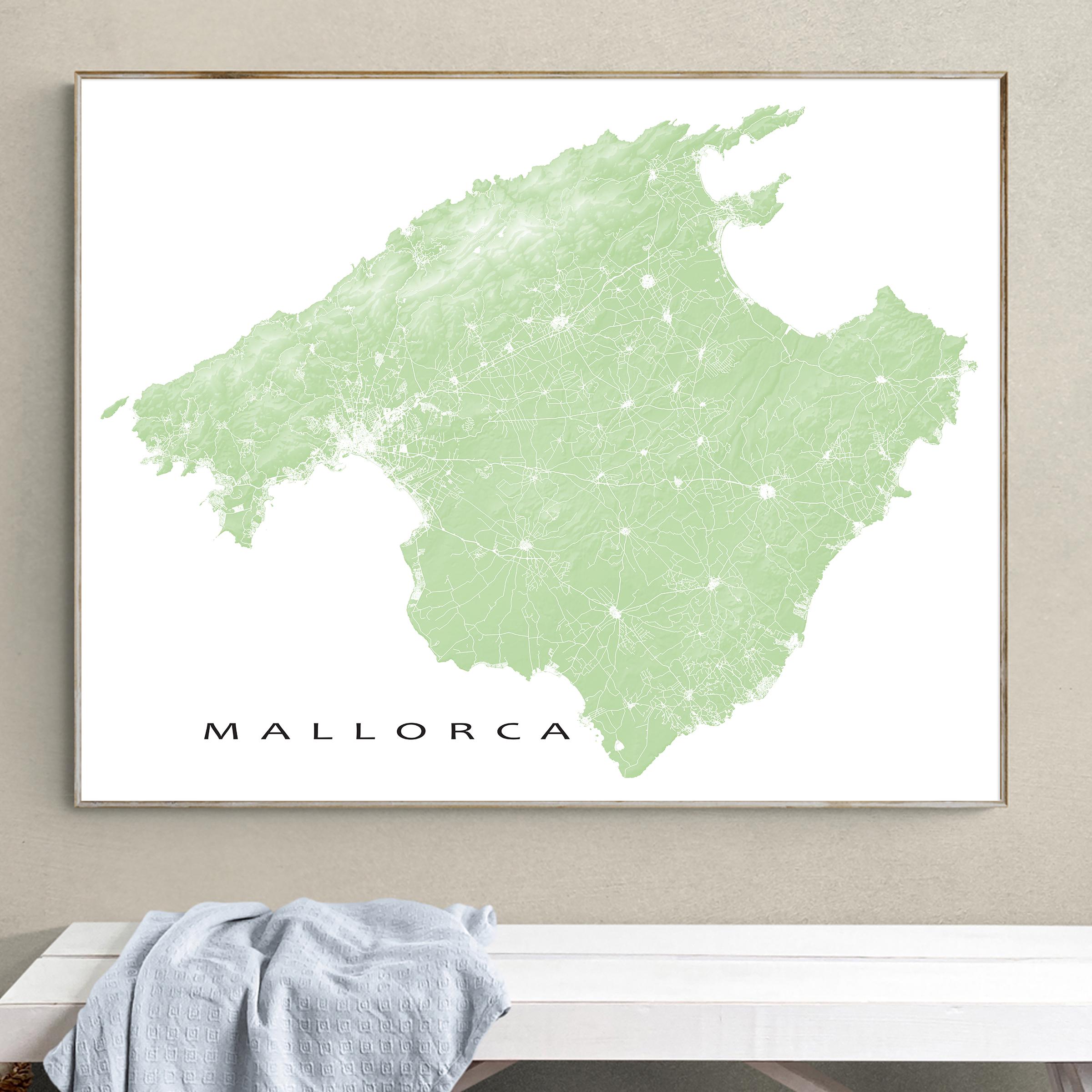 Mayorca Print Mallorca Map Print Poster, Topographic Map of Majorca Spain Island Wall ...