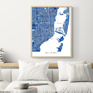 Miami, Florida city map print with a blue geometric design by Maps As Art.