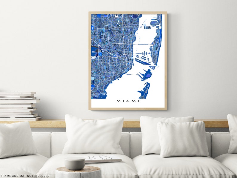 Miami, Florida city map print with a blue geometric design by Maps As Art.