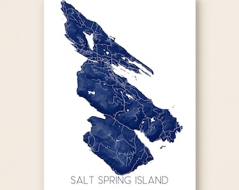 Salt Spring Island Map of Saltspring Island Print, BC Canada, Salt Spring Island Art Poster, Wall Decor Maps, Gulf Islands, Ganges