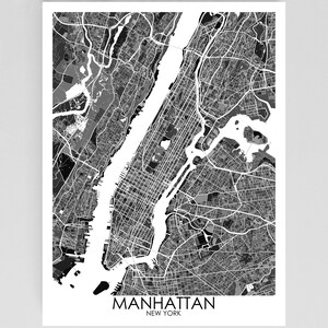 Poster imprimé carte de Manhattan avec motif géométrique abstrait noir et blanc Street Art, cartes de la ville de New York