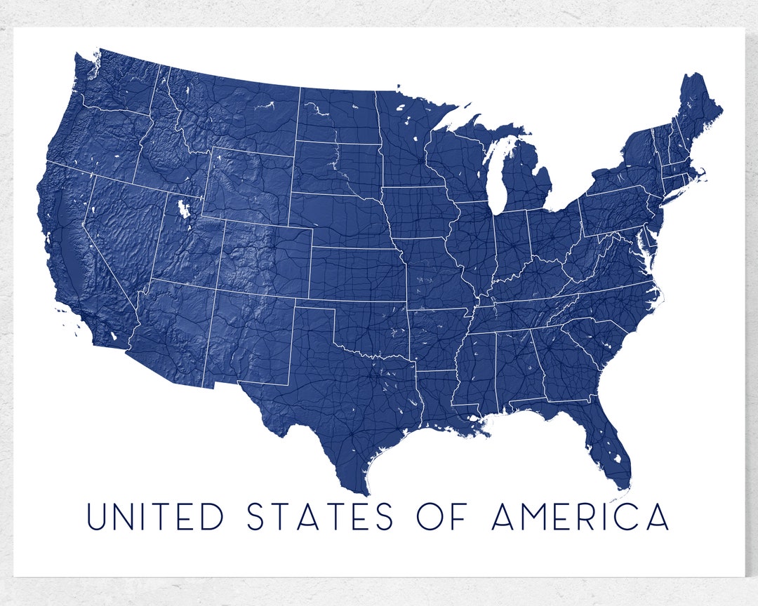 Map of USA Map Print US Map Poster United States Map Wall - Etsy