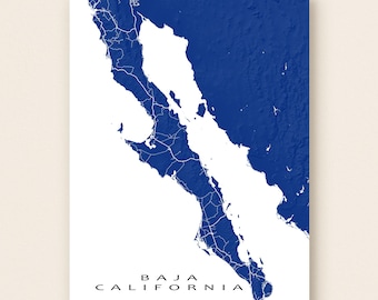 Baja California Map Print, Topographic Landscape Art Poster, Cabo San Lucas
