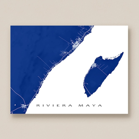 Riviera Maya Map Art Print, Mexico, Playa Del Carmen, Tulum, Cozumel, Caribbean Poster Maps