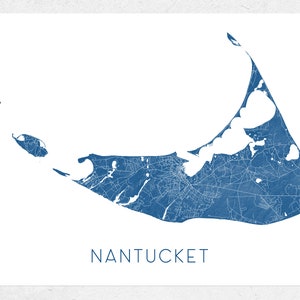 Carte de Nantucket de l'île de Nantucket, impression d'art de Nantucket 8 x 10, affiche bleue de Nantucket 24 x 36, cadeaux de Nantucket pour la décoration murale
