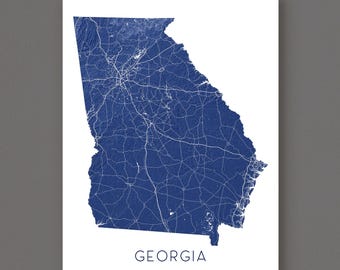Georgia Map Art Print and Map of Georgia State Prints for Landscape GA State Map and Georgia Poster, Atlanta
