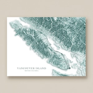 Vancouver Island Topographic Map Wall Art Print or Poster with Gulf Islands, Tofino, Nanaimo, Victoria BC, Canada