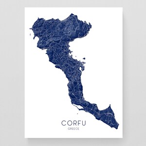 Corfu Greece Topographic Map Print, Ionian Islands Wall Art Poster