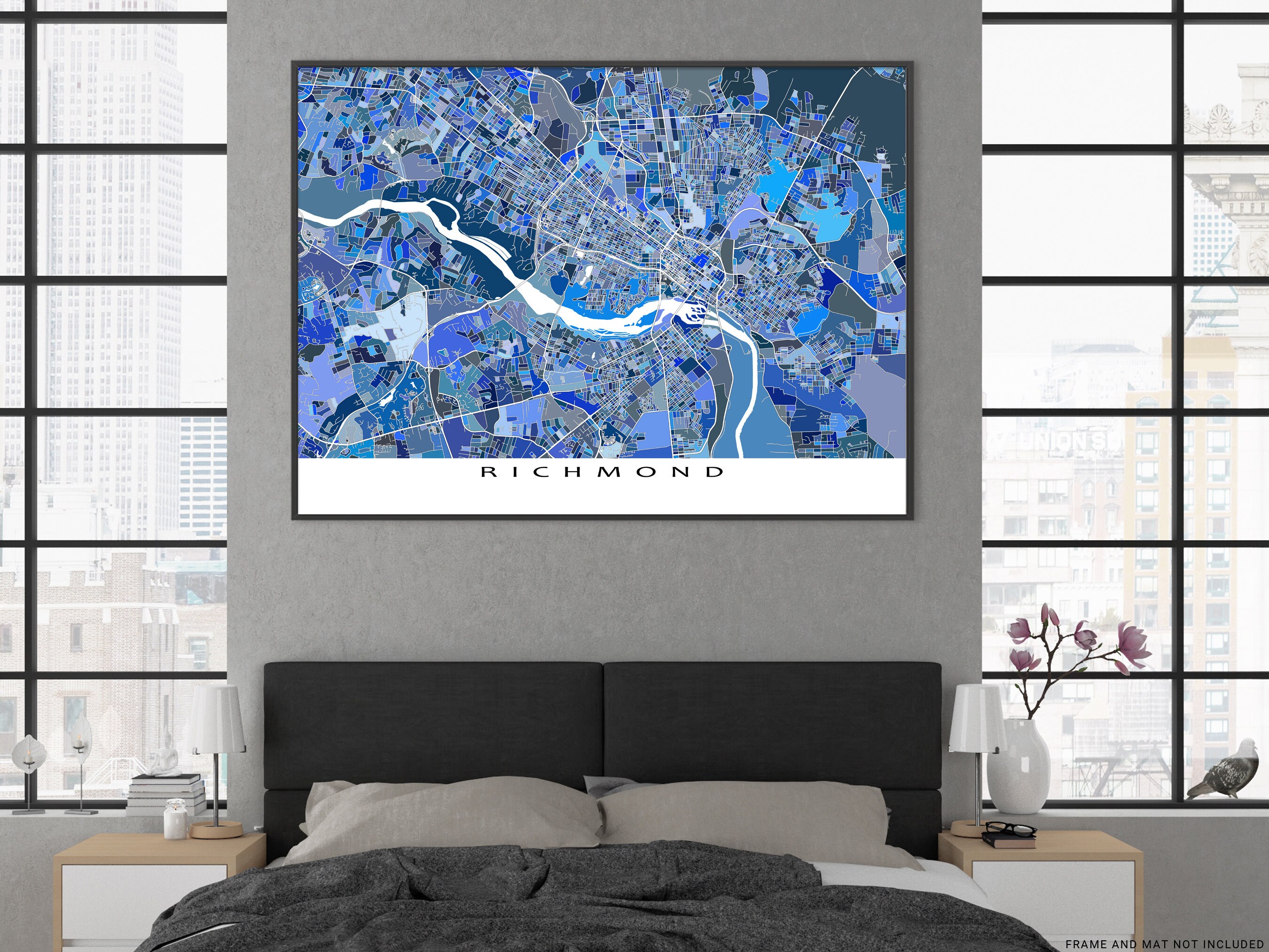 Richmond Virginia Map of Richmond VA Print Poster, Blue Geometric City ...