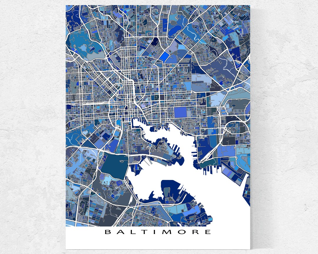 Baltimore Map Print and Baltimore MD Poster and Blue Geometric Etsy