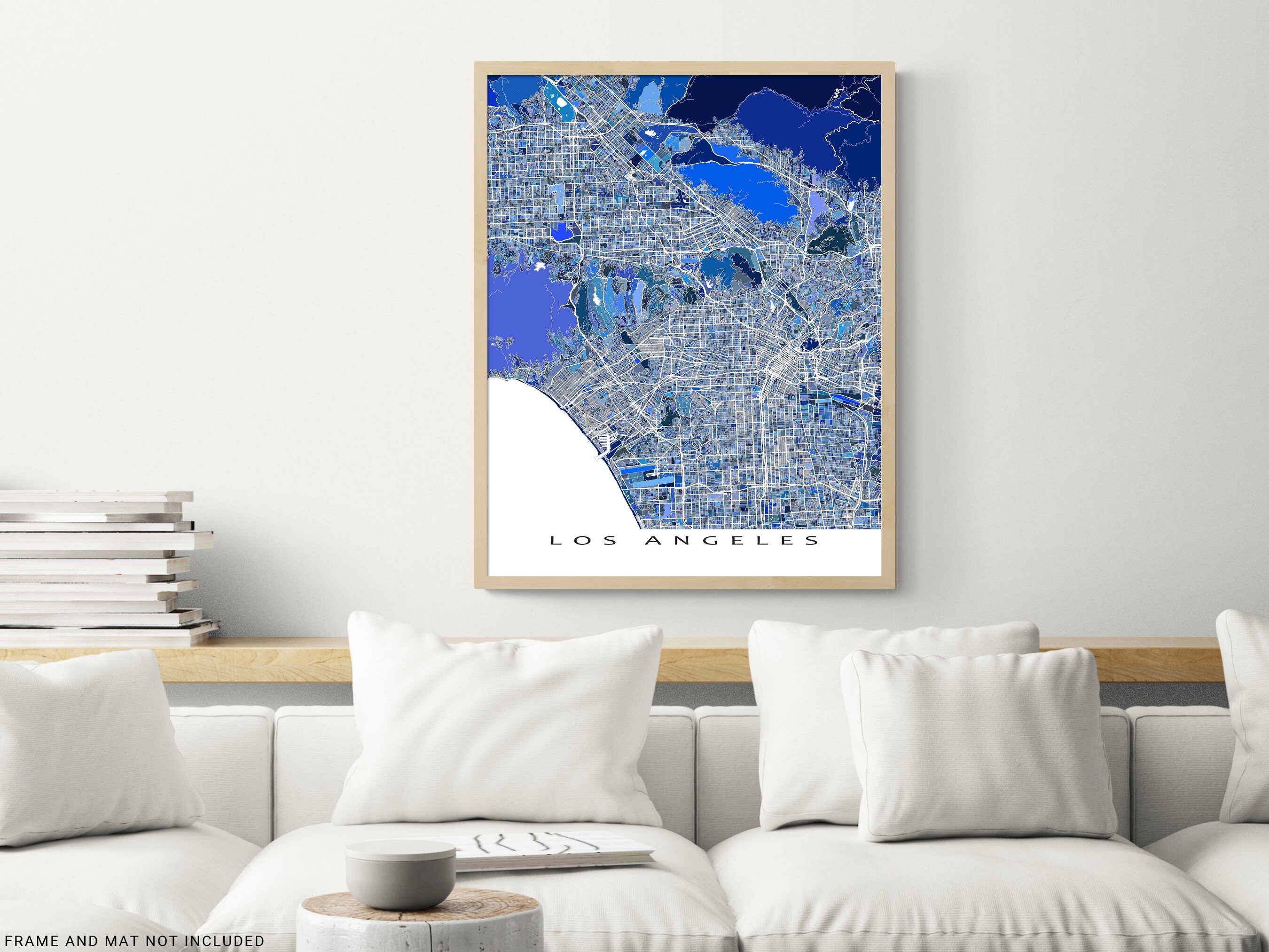 Los Angeles Map of Los Angeles Wall Art Print, Blue Modern Geometric LA ...