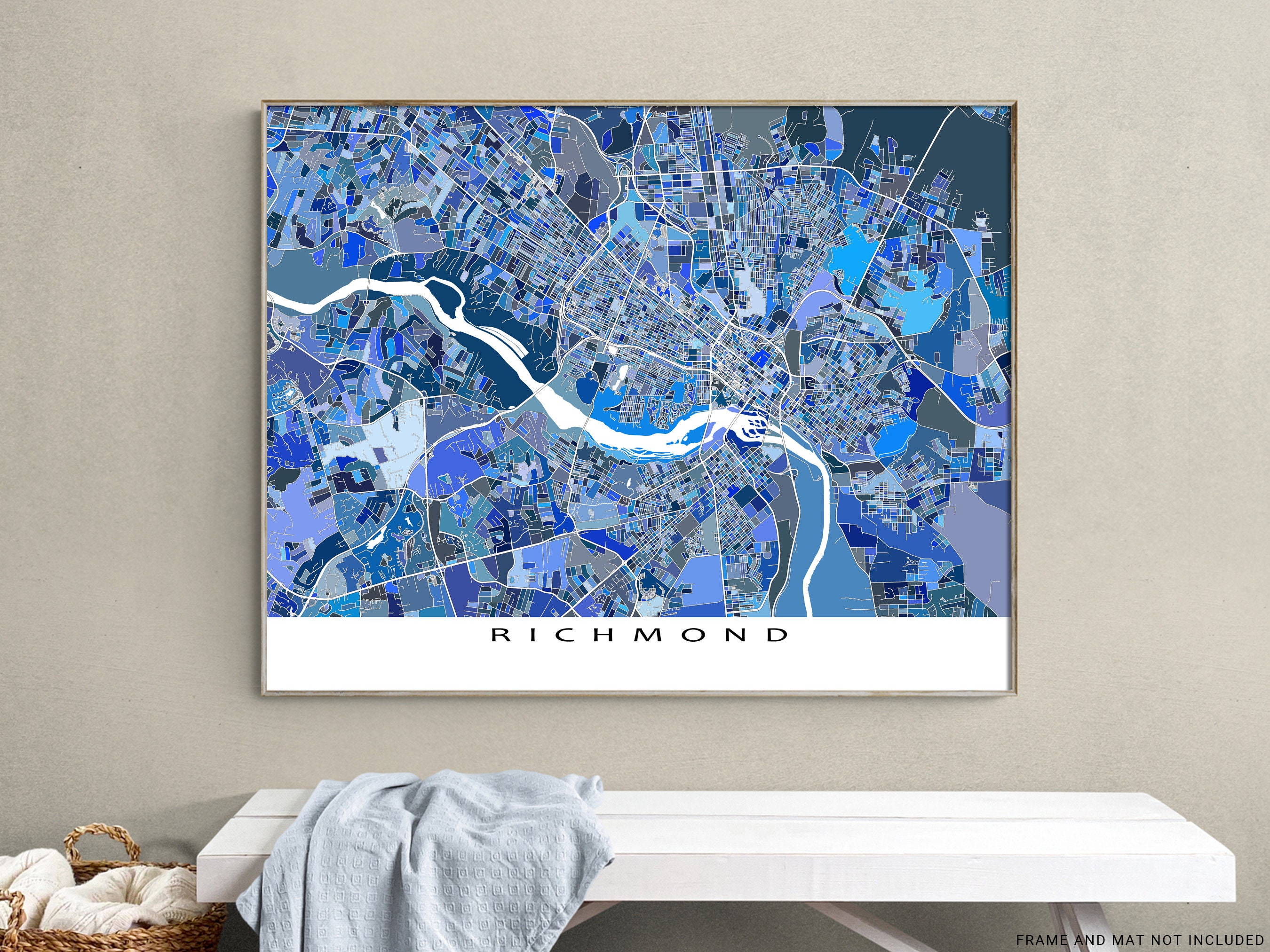 Richmond Virginia Map of Richmond VA Print Poster, Blue Geometric City ...