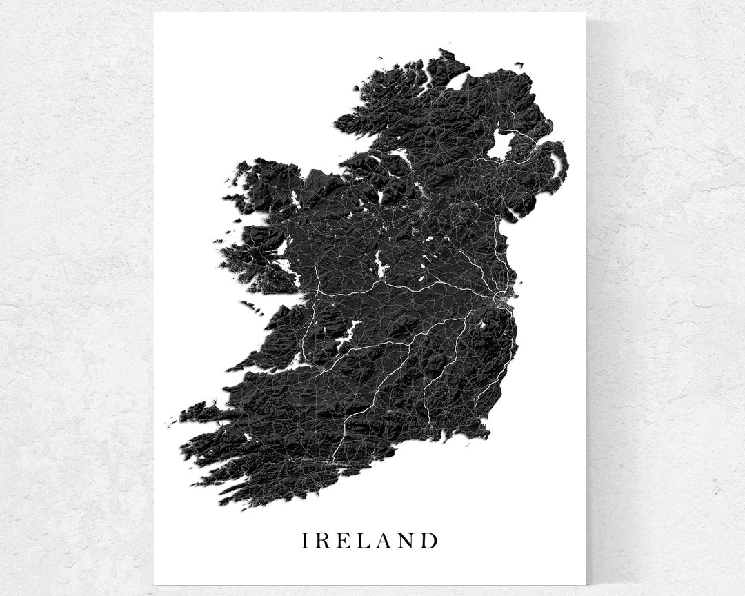 Ireland Map of Ireland Wall Art Print Poster Island Black and Etsy