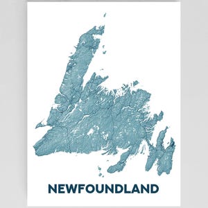 Neufundland Kanada Karte Wand Kunst Druck Poster mit Landschaft Topographischen Design, Atlantik Straßenkarten