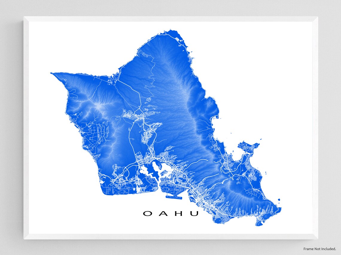 Oahu Map Print Oahu Art Hawaii Map Hawaiian Island Etsy Canada