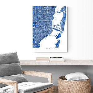 Miami, Florida city map print with a blue geometric design by Maps As Art.