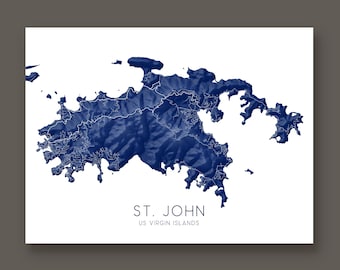 St John USVI Map Print and St John Map Poster for St John US Virgin Islands Art Prints and Caribbean Decor Travel Gifts