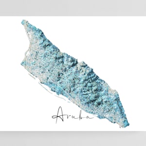 Aruba Map Print - Hand-Drawn Pointillism Watercolor Wall Art Design, Tropical Caribbean Island Poster, Travel Map Beach Decor, ABC Islands