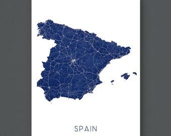 Spain Topographic Map Print, Landscape Wall Art Poster