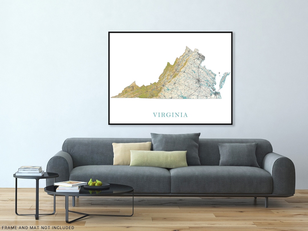 Virginia Topographic Map Art, VA Landscape State Map of Virginia Poster ...
