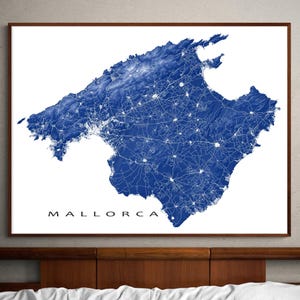 Affiche impression carte de Majorque, carte topographique de l'île de Majorque en Espagne, impressions d'art mural, ville de Palma, îles de la Méditerranée, cartes routières