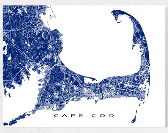 Cape Cod Map Print, Massachusetts Wall Art Poster, MA Decor, Gifts, Souvenir