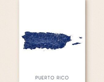 Puerto Rico Topographic Map Wall Art Print, Island Landscape Poster