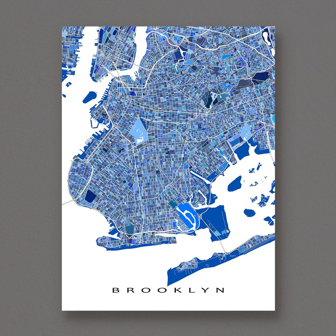 Brooklyn Map Print, Blue Geometric NYC Street Art Poster - Etsy