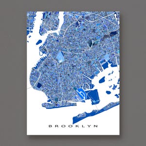 Impression de carte de Brooklyn, affiche d'art de rue géométrique bleu NYC