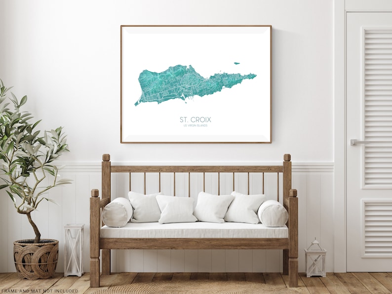 St. Croix, US Virgin Islands map print with a turquoise landscape design by Maps As Art.