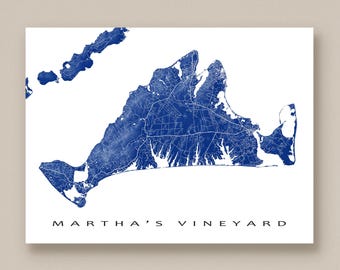 Marthas Vineyard Art Print and Marthas Vineyard Map Poster, Marthas Vineyard Massachusetts Wall Art Map Travel Gifts