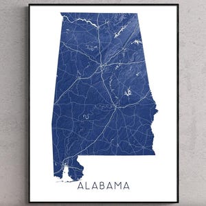 Alabama Wall Decor Map and Alabama Poster Print for AL State Wall Art Prints and Alabama Map Print and Travel Gifts
