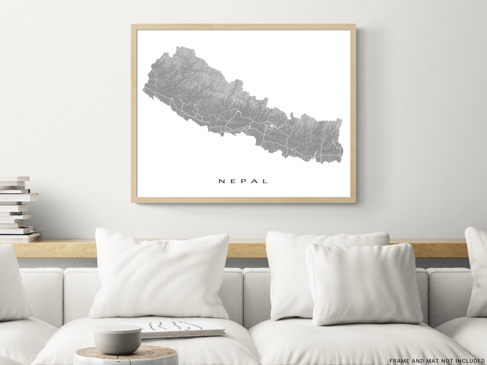 Nepal Map Print Poster, 3D Landscape Terrain Topographic Road Maps ...