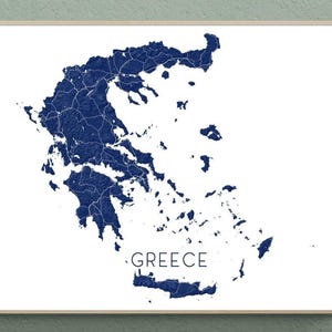 Griechenland Karte, Griechenland Kunstdruck, Blaue Griechenland Wandkunst Drucke für Griechenland Geschenke, topographische Karte von Griechenland Souvenir