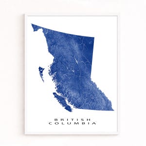 ブリティッシュコロンビア州地図ウォールアートプリントポスター、ブリティッシュコロンビア州地図、カナダ、風景画地図、バンクーバー、ビクトリア、ケロウナ