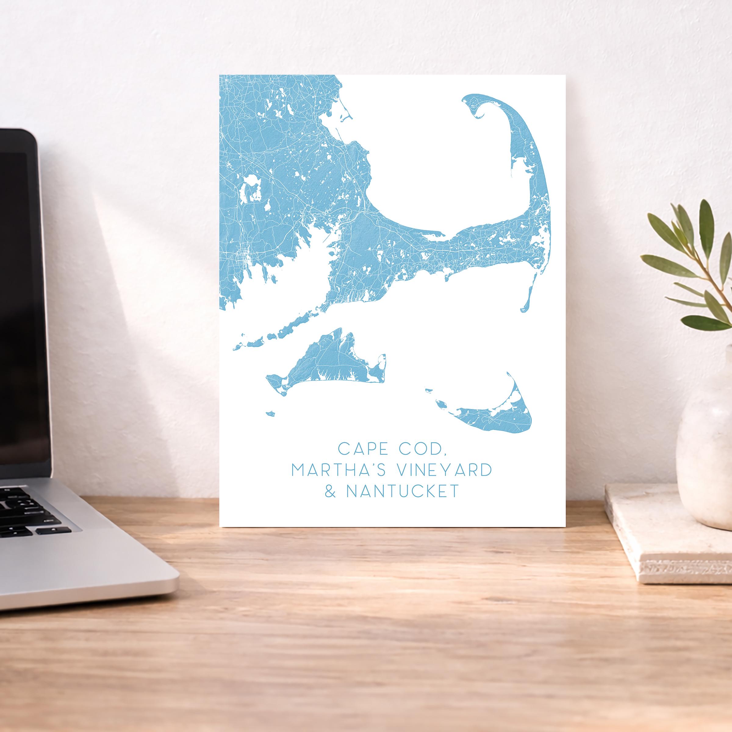 Cape Cod Map of Cape Cod Art Prints, Nantucket Print, Marthas Vineyard ...
