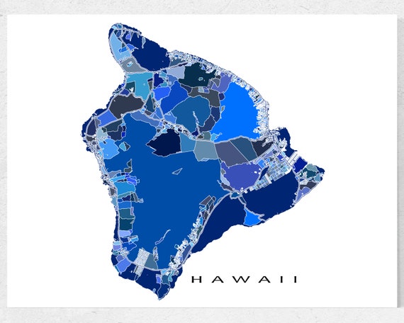 Hawaii Island Zip Code Map Hawaii Map Big Island Hawaii Print And Blue Geometric Big | Etsy Uk